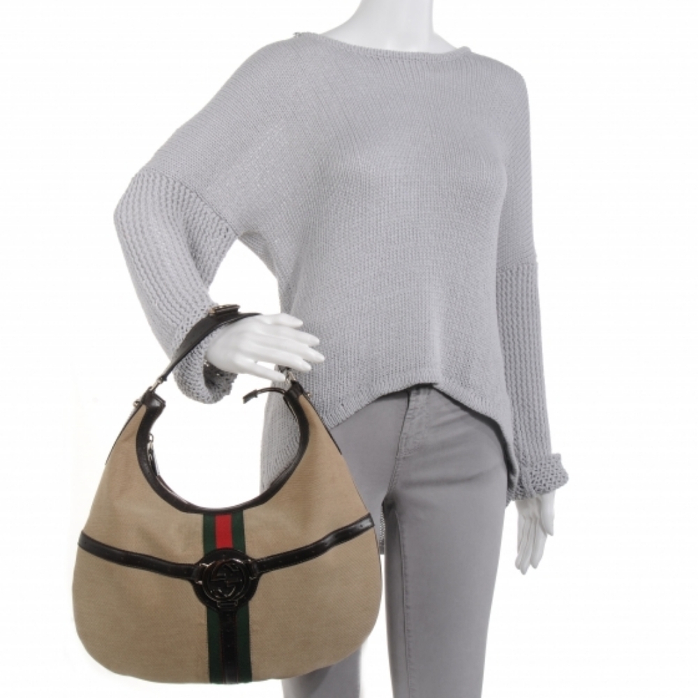Authentic Gucci Interlocking GG Sherry Web Reins Hobo Bag
